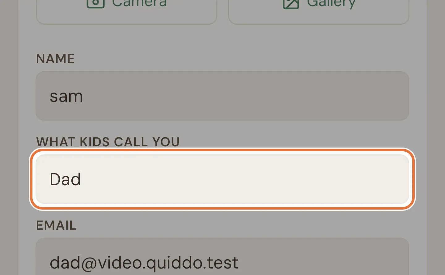 Edit profile form with What kids call you set to Dad